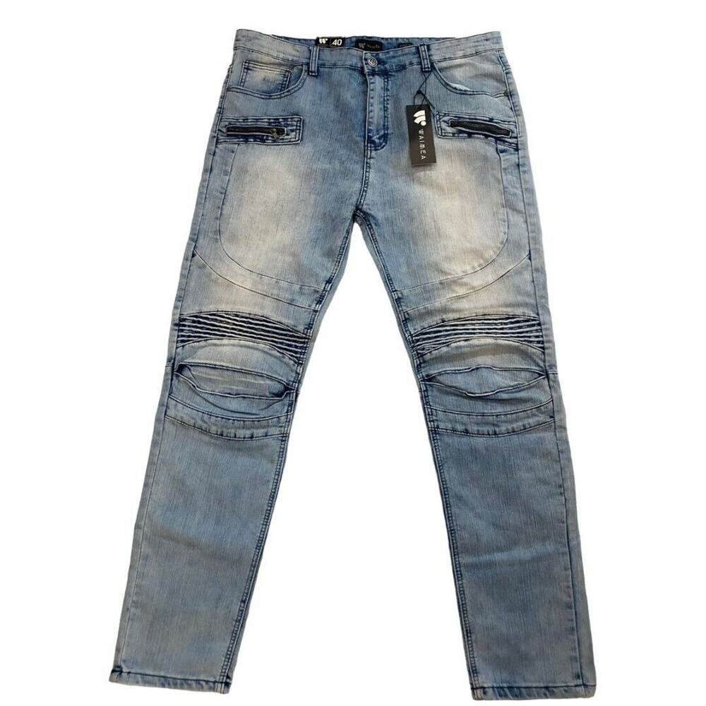 40 Waimea Skinny Fit Light Wash Moto Jeans NWT